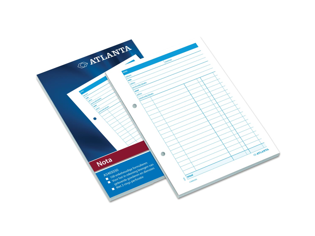 Notitieblok Atlanta 14,8x21cm A5 met opdruk 'nota' nederlandstalig 100bl