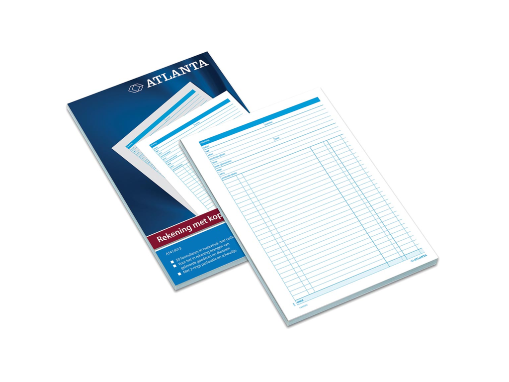 Rekeningblok Atlanta nederlandstalig 21x29,7cm A4 2-voud 1vel carbon 50sets