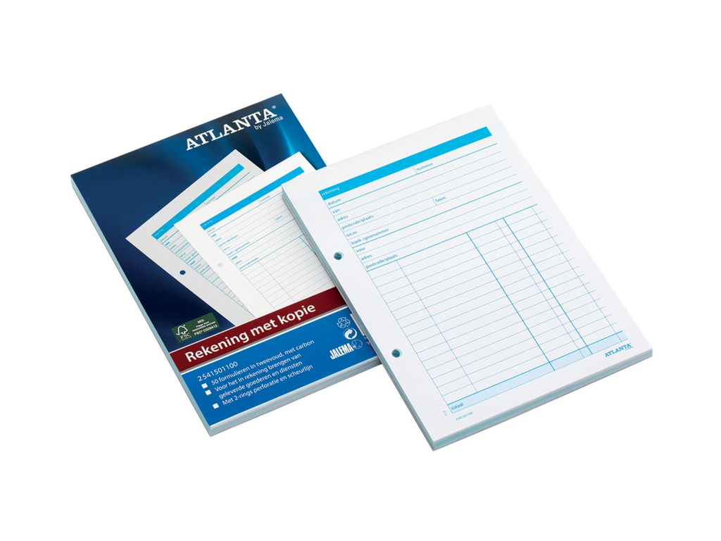 Rekeningblok Atlanta nederlandstalig 14,8x21cm A5 2-voud 1vel carbon 50sets