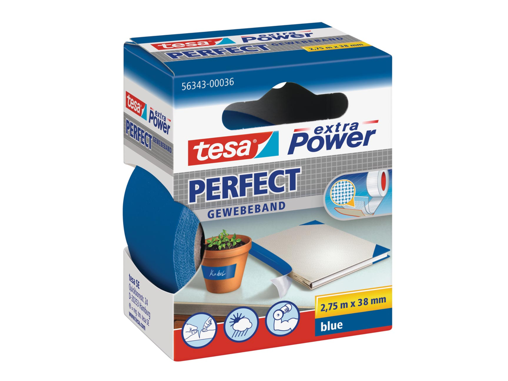Textieltape Tesa 38mmx2,75m blauw