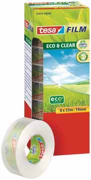 Plakband Tesa Tesafilm Eco&Clear EcoLogo 19mmx33m (8) voor kleine afroller