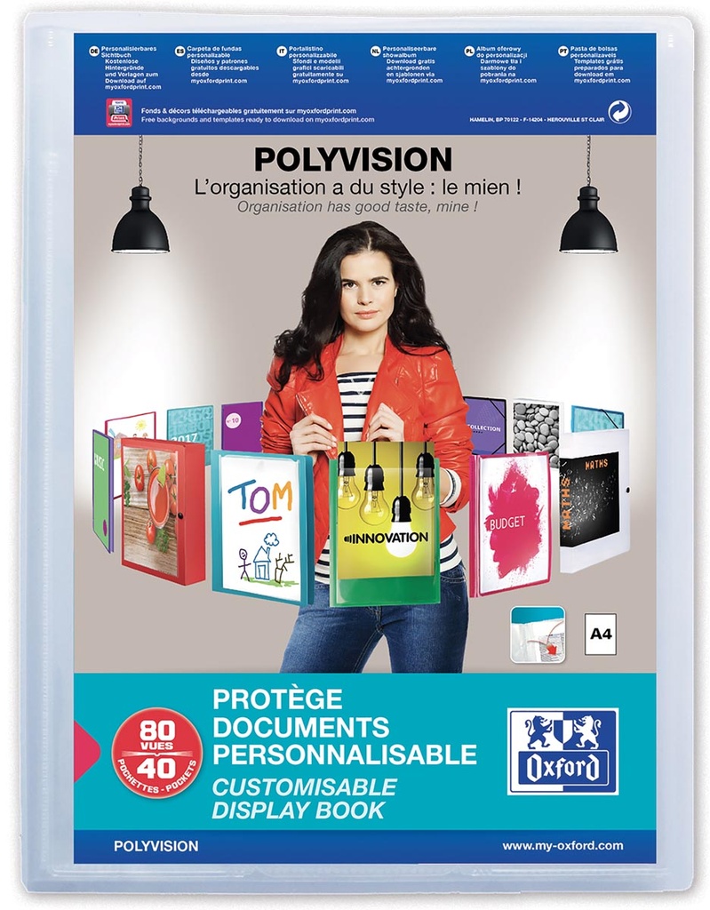 Personaliseerbaar showalbum Oxford polyvision PP A4 40 tassen transparant
