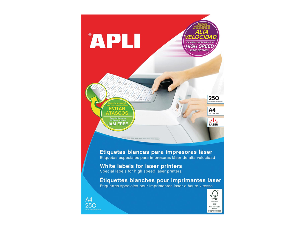 Etiketten Apli laser 24 etik/bl 70x35mm wit (250)