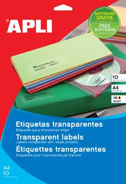 Etiketten Apli transparant 1 etik/bl 210x297mm inkjet (10)