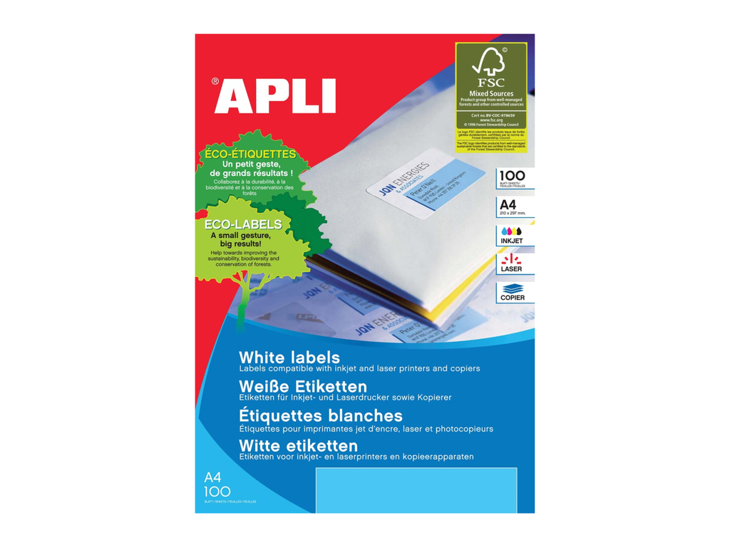 Etiketten Apli 02 etik/bl 199,6x144,5mm wit (100)