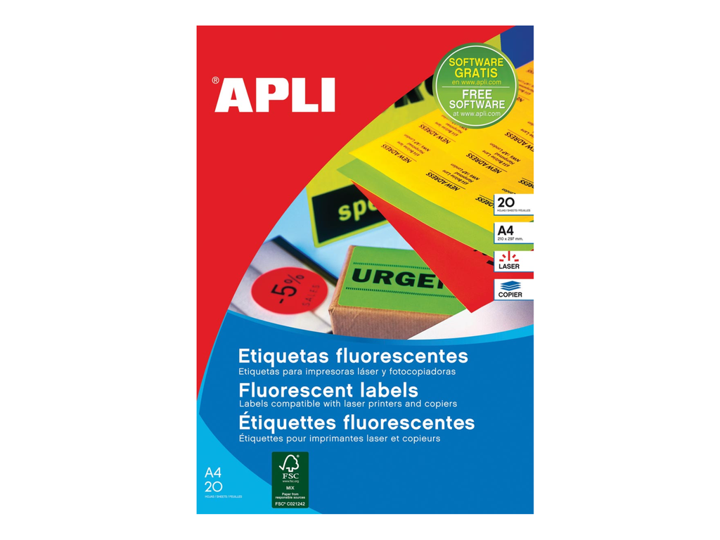 Etiketten Apli 08 etik/bl 99,1x67,7mm fluo oranje (20)