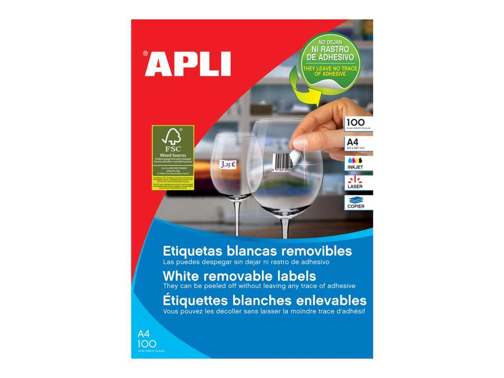 Etiketten Apli afneembaar 01 etik/bl 210x297mm (100)