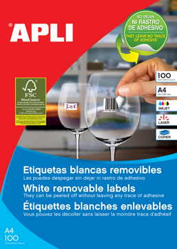 Etiketten Apli afneembaar 01 etik/bl 210x297mm (100)