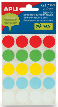 Etiketten Apli Ø 19mm assorti (100)