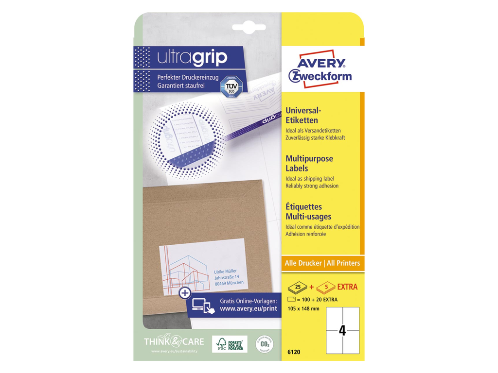 Etiketten Avery Universeel 04 etik/bl 105x148mm wit (30)
