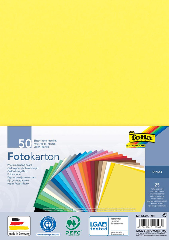 Fotokarton Folia A4 300gr assorti pastel 25 kleuren (50)