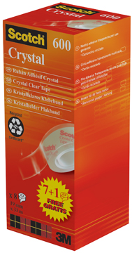 Plakband Scotch crystal tape 19mm x 33m (7+1) voor kleine afroller