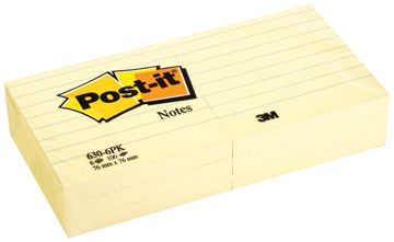 Memoblok Post-it 76x76mm gelijnd geel (100)