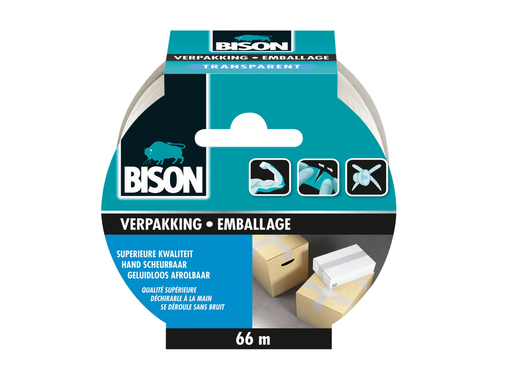 Verpakkingstape Bison 50mmx66m transparant