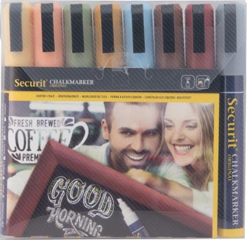 Krijtmarker Securit Original SMA510 medium beitelpunt 2-6mm assorti aardekleuren (8)