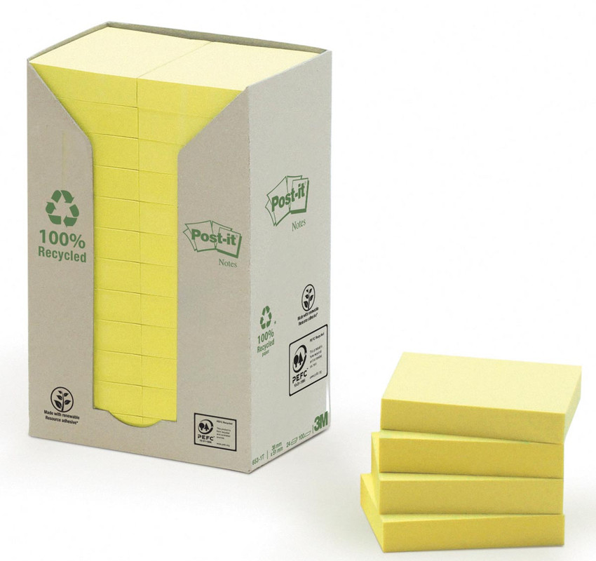 Memoblok Post-It Recycled 38x51mm 100vel geel (24)