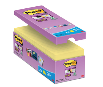 Memoblok Post-it  Super sticky 76x76mm geel voordeelpak 14+2 gratis