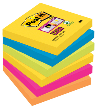 Memoblok Post-It Super Sticky Notes Rio 76x76mm 90vel assorti (6)