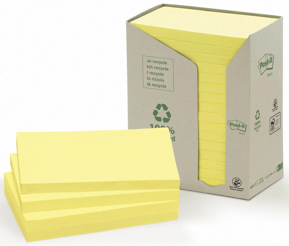 Memoblok Post-It Recycled 76x127mm 100vel geel (16)