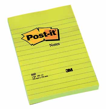 Memoblok Post-It 102x152mm gelijnd geel