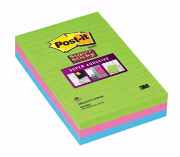 Memoblok Post-it Super Sticky 102x152mm gelijnd assorti (3)