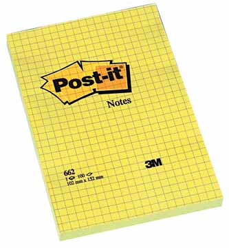 Memoblok Post-It 102x152mm geruit geel