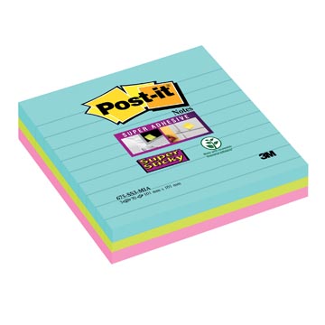 Memoblok Post-It Super Sticky Notes Miami 101x101mm gelijnd assorti (3)