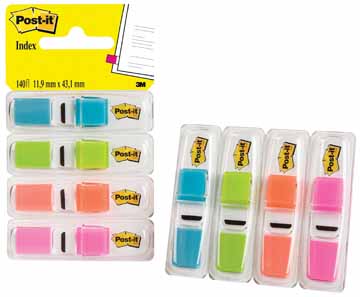 Index Post-It Smal 12x43mm turkoois, lichtgroen, oranje, roze