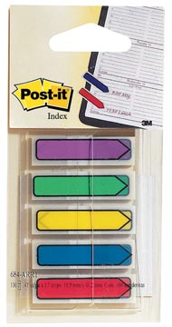 Index Post-it Pijlen 12x43mm rood, blauw, geel, groen en paars