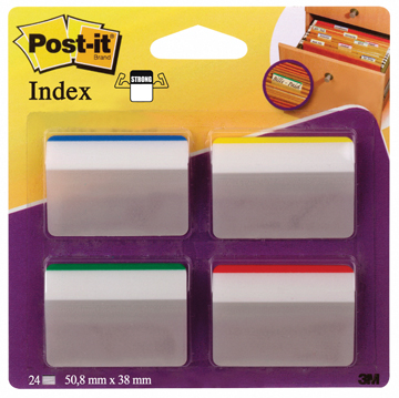 Index Post-It Strong 50,8x38mm voor hangmappen assorti (4)