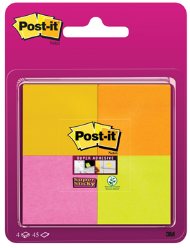 Memoblok Post-It Super Sticky Notes 47,6x47,6mm assorti neon (4)