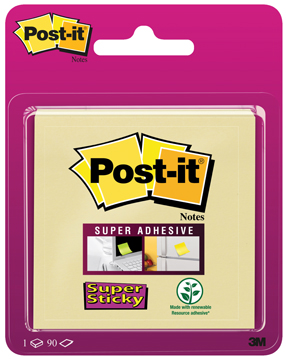 Memoblok Post-It Super Sticky 76x76mm geel blister