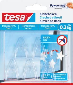 Ophanghaak Tesa zelfklevend op transparant en glas draagvermogen 200g blister (5)