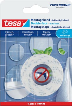 Dubbelzijdige montagetape Tesa Powerbond Tegels en Metaal Waterproof 19mmx1,5m