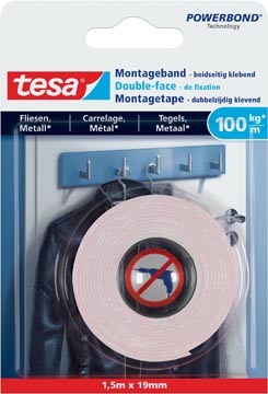 Dubbelzijdige montagetape Tesa Powerbond Tegels en Metaal 19mmx1,5m