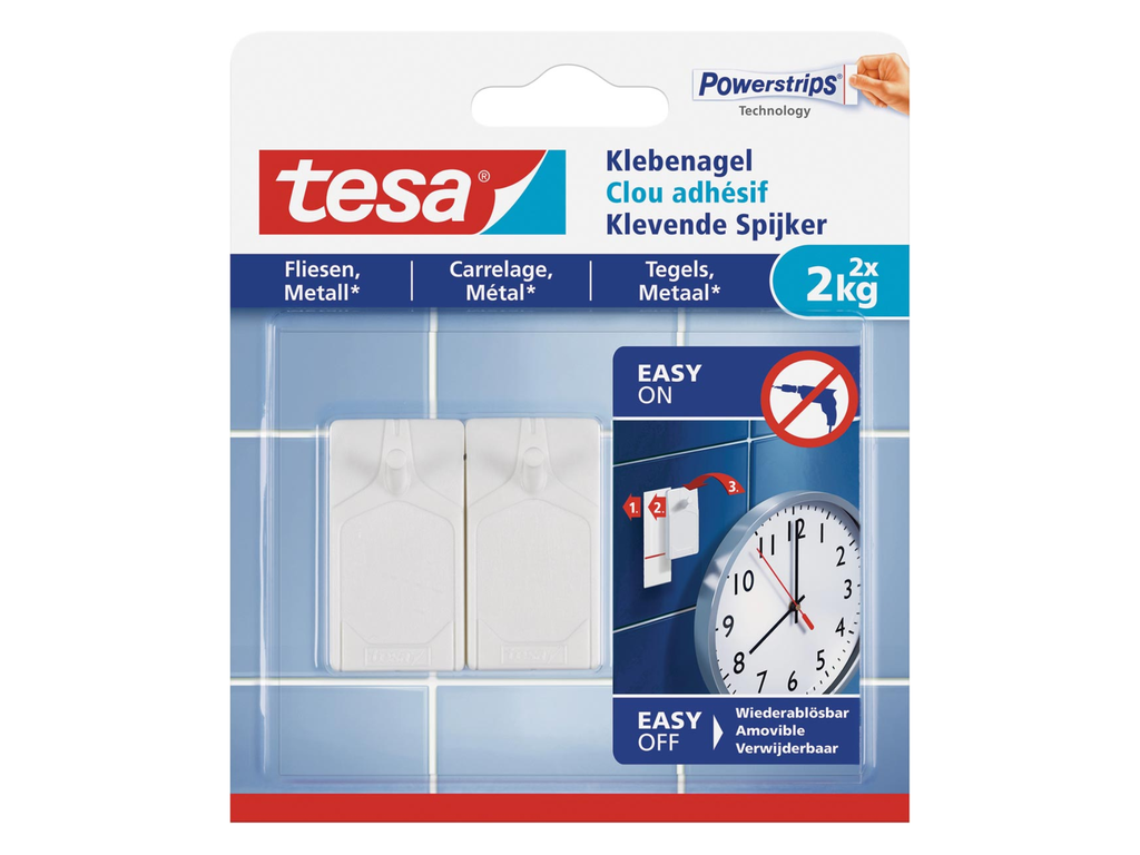 Kleefspijker Tesa zelfklevend op tegels en metaal draagvermogen 2kg blister (2)