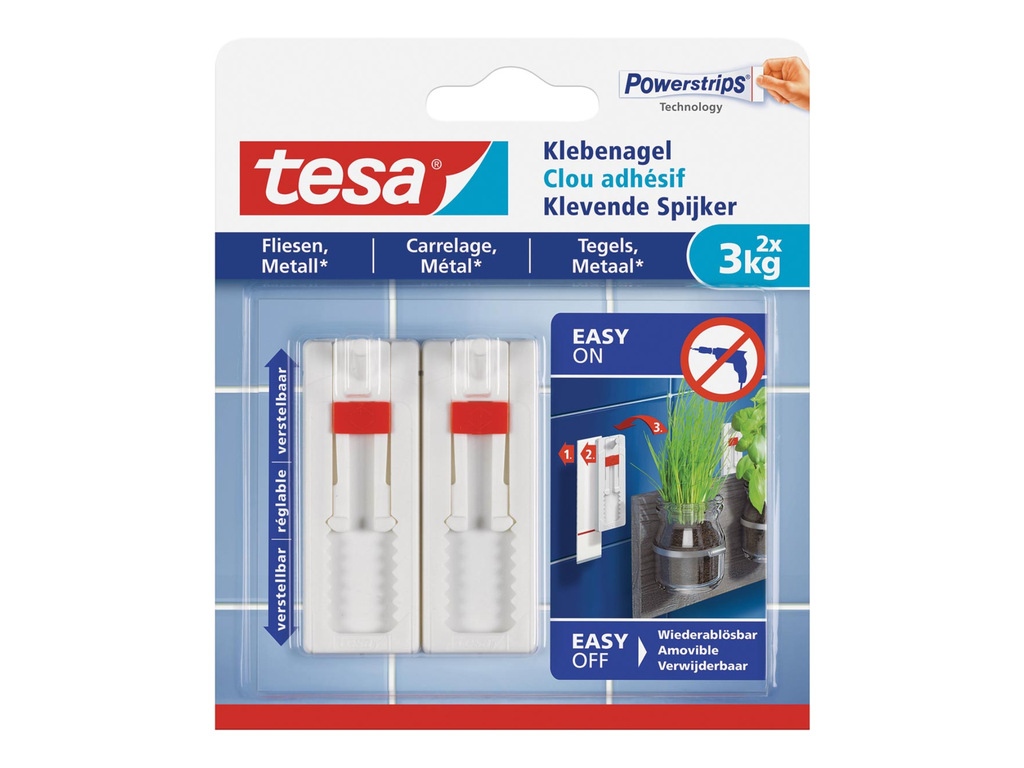 Kleefspijker Tesa zelfklevend op tegels en metaal draagvermogen 2kg verstelbaar blister (2)