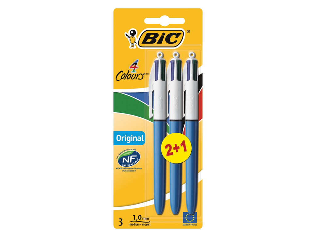 Balpen Bic 4 Colours blister 2+1 gratis