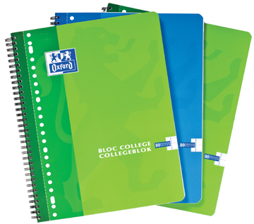Collegeblok Oxford School karton A4+ gelijnd 160blz assorti