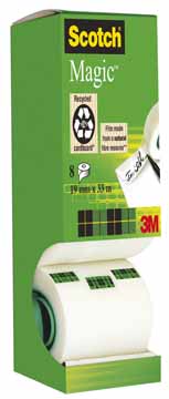 Plakband Scotch Magic Tape 19mmx33m (7+1) voor kleine afroller