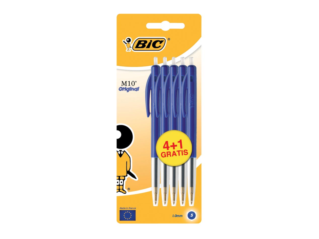 Balpen Bic M10 Clic Original blauw 4+1 gratis