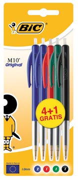 Balpen Bic M10 Clic Original assorti 4+1 gratis