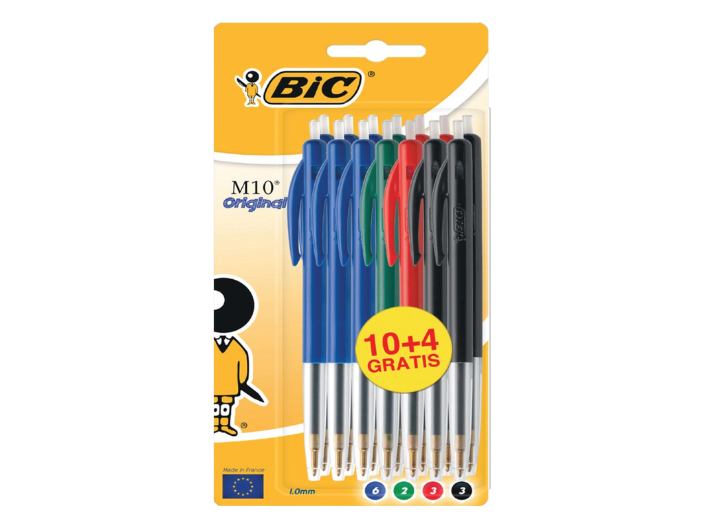 Balpen Bic M10 Clic Original assorti 10+4 gratis