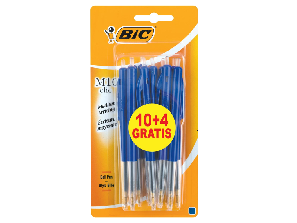 Balpen Bic M10 Clic Original blauw 10+4 gratis