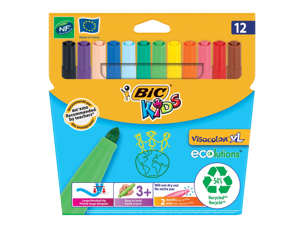 Viltstift Bic kids visacolor XL ecolutions assorti (12)