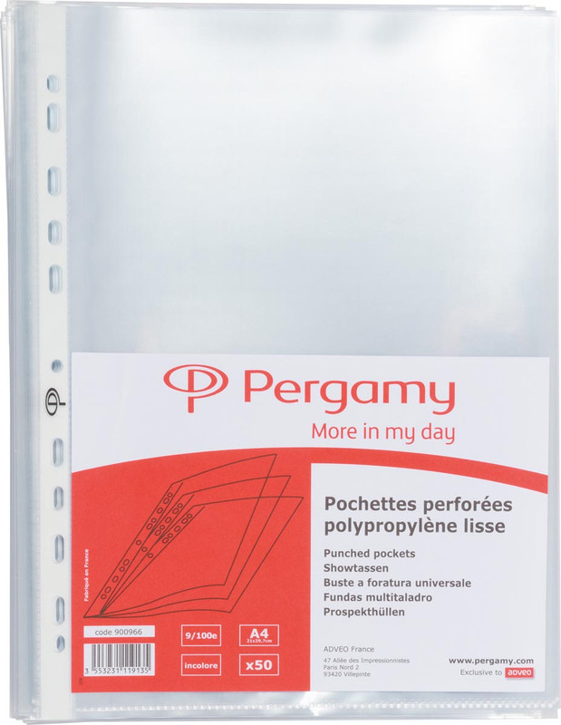 Showtas Pergamy PP A4 90 micron 11-gaats glashelder transparant (50)