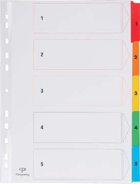 Tabbladen Pergamy karton A4 1-5 11-gaats assorti