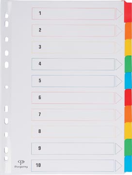 Tabbladen Pergamy karton A4 10 tabs 11-gaats assorti