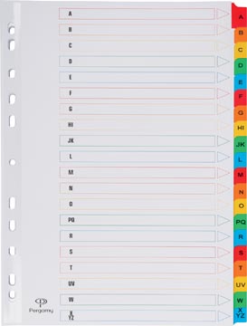 Tabbladen Pergamy karton A4 A-Z 11-gaats assorti