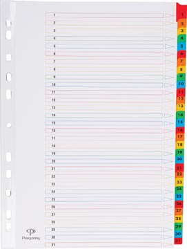 Tabbladen Pergamy karton A4 1-31 11-gaats assorti